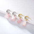 Fashion 925 Sterling Silver Irregular Natural Stone Pink Crystal Pendant Earrings for Women Wholesale
