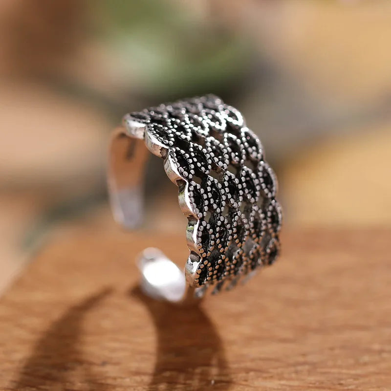 925 Pure Silver Opening Ring Temperament Personality Set Diamond Retro Simple Female Ring Pure Silver Ornaments Wholesale
