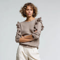 Women's Elegant Spring Long Knit Sweater with Ruffled Sleeves  Anti-Wrinkle  Custom OEM