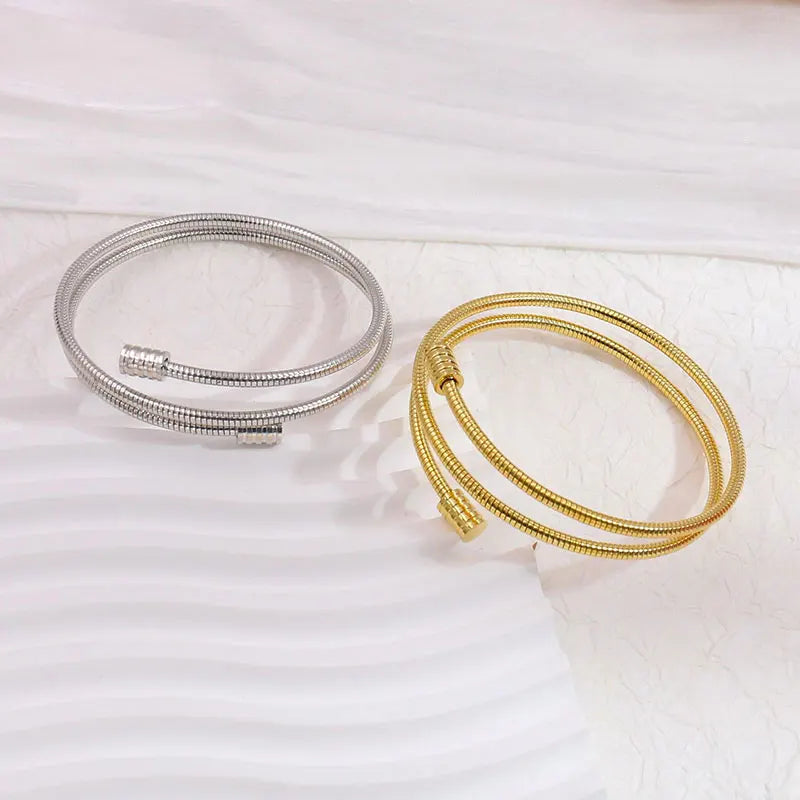 Fashion Tarnish Free Jewelry 18K Gold Plated Stainless Steel Snake Chain Multi Layers Spring Elastic Bracelet Bangle for Women