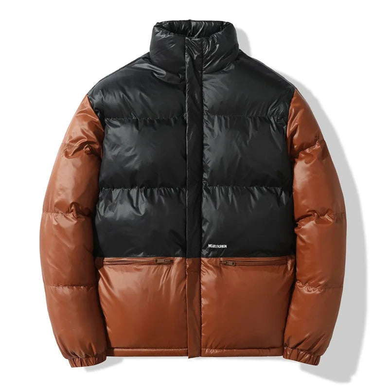 For Vintage Unisex Winter Jacket Men's Women's Thickened Waterproof Metallic Puffer Stand Bubble Woven Breathable Front Logo
