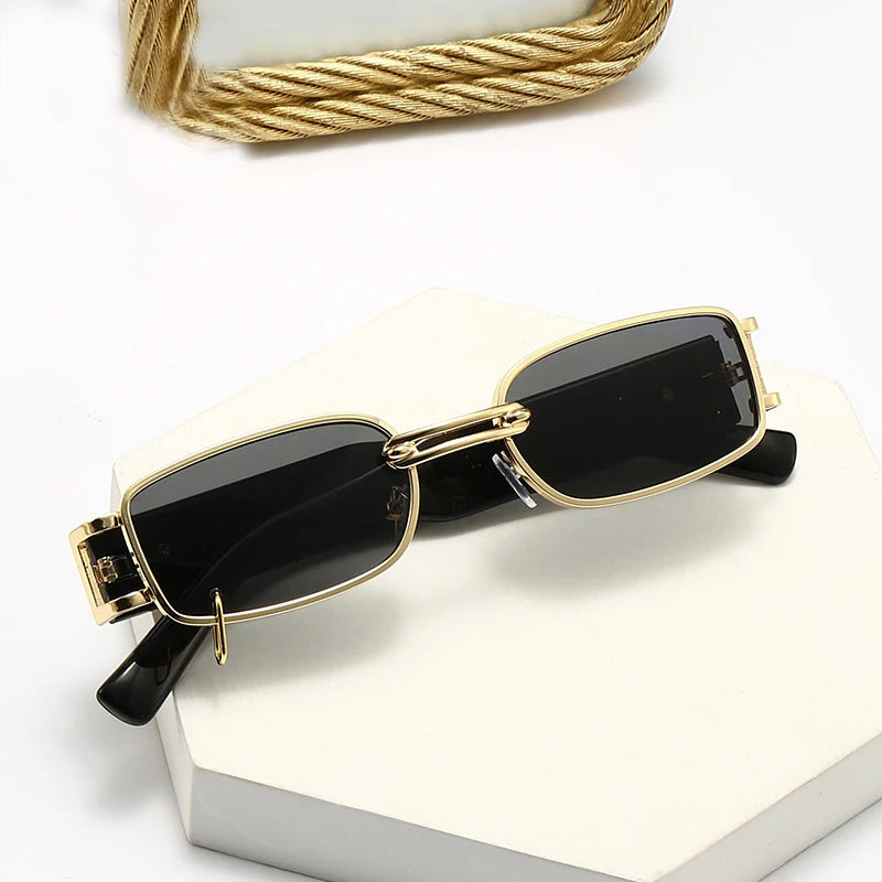Fashion Metal Frame Sun Glasses Retro Small Rectangle Eyewear Uv400 Shades Sunglasses Men