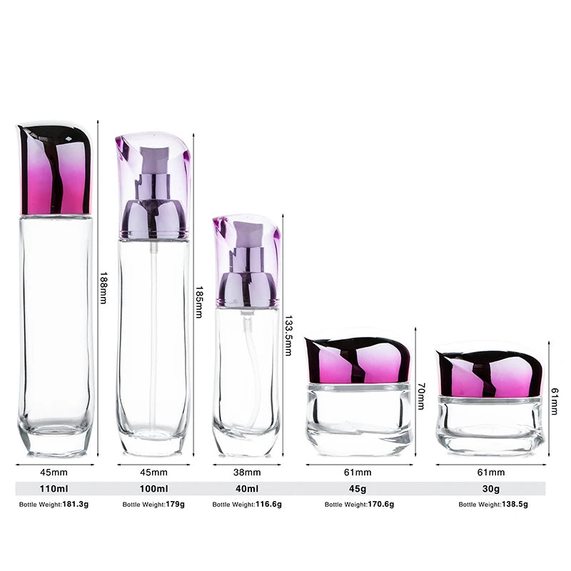 Luxury 30g 45g 40ml 100ml 110ml Cylinder Empty Purple Glass Body Lotion Pump Bottle for Cosmetic Skin Care Packaging
