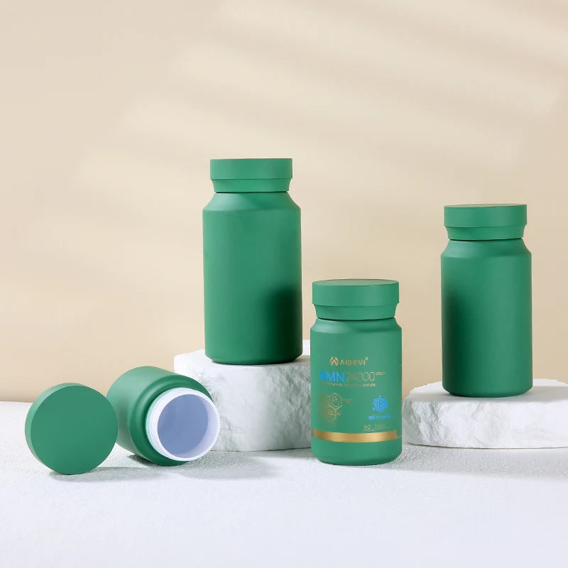 80 120 150 200 ml Matte Green Plastic Pill Jar Food Grade Vitamin Product Container