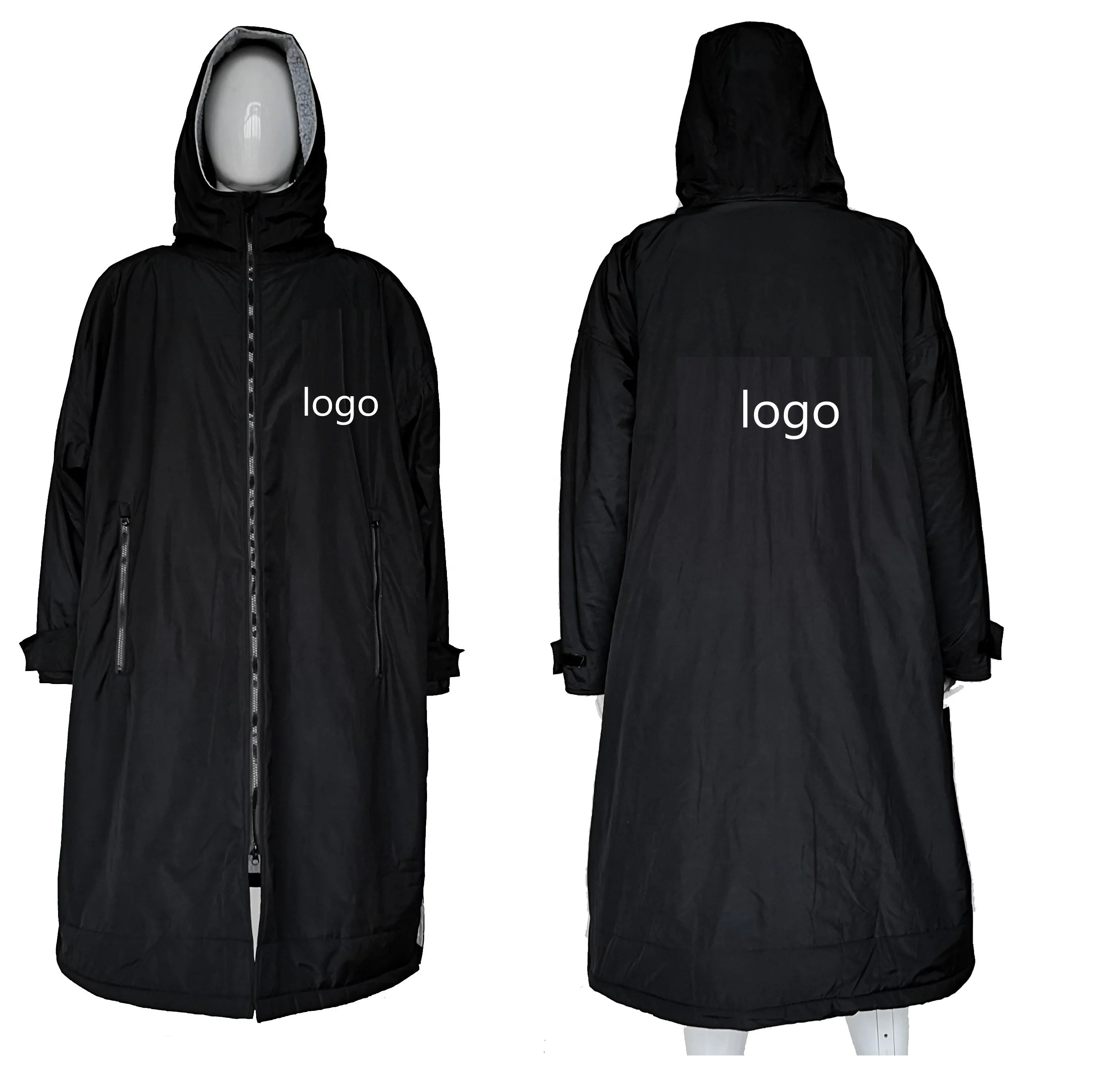Black Waterproof Dry Surf Robe Coat Changing Robe Waterproof Plus Size Women and Men's Jackets Parka Coat Ready to Ship