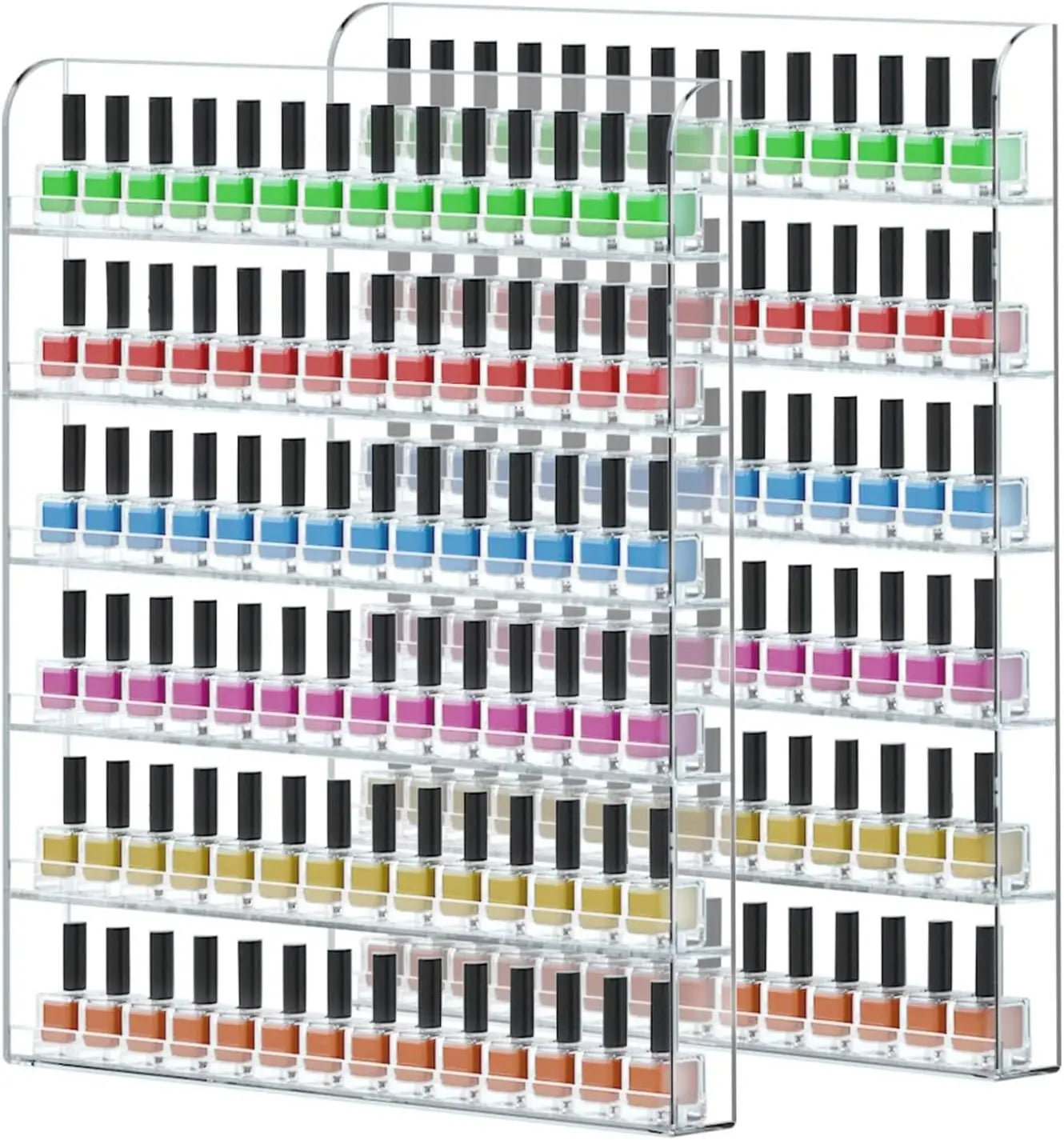 2 Pack Nail Polish Wall Racks 20 * 24 Inch Hold up to 240 BottlesClear Acrylic Nail Polish Shelf Organizer Wall Mounted 6 Rows