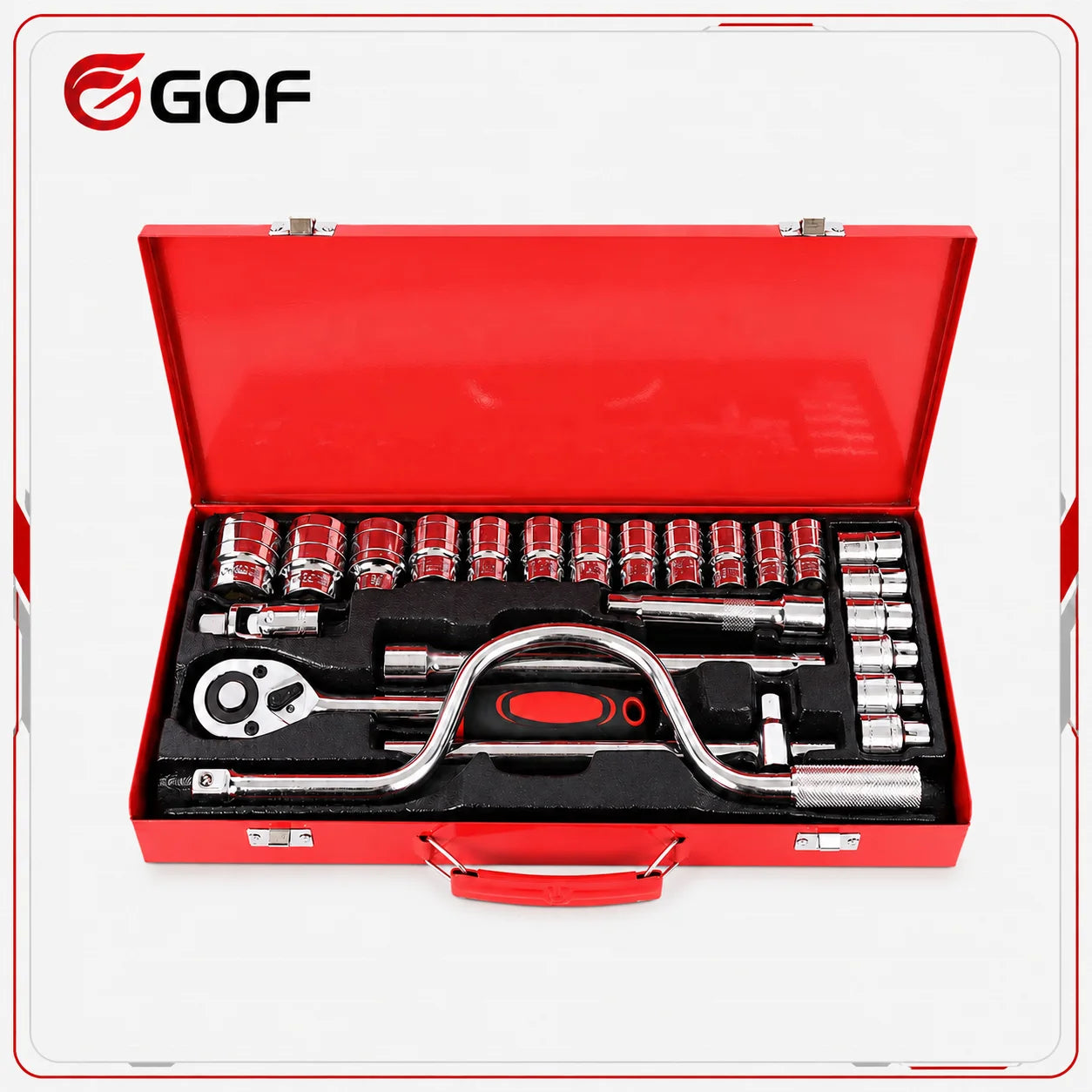 24pcs CR-V Uncharged Quick-Release Ratchet Wrench Socket Set Carbon Steel Hand Sliding Bar Auto Combination Hard Case