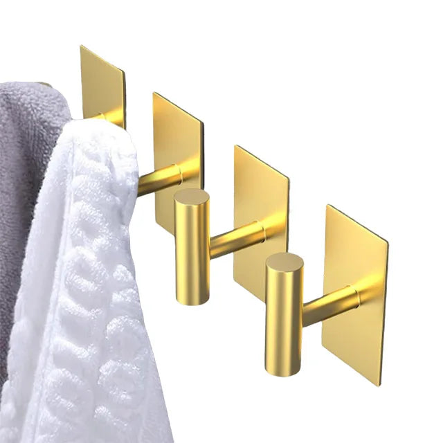 Bathroom Modern Perforated Installation Metal Towel Hooks Gold Rectangular Bottom Elephant Trunk Towel Hooks