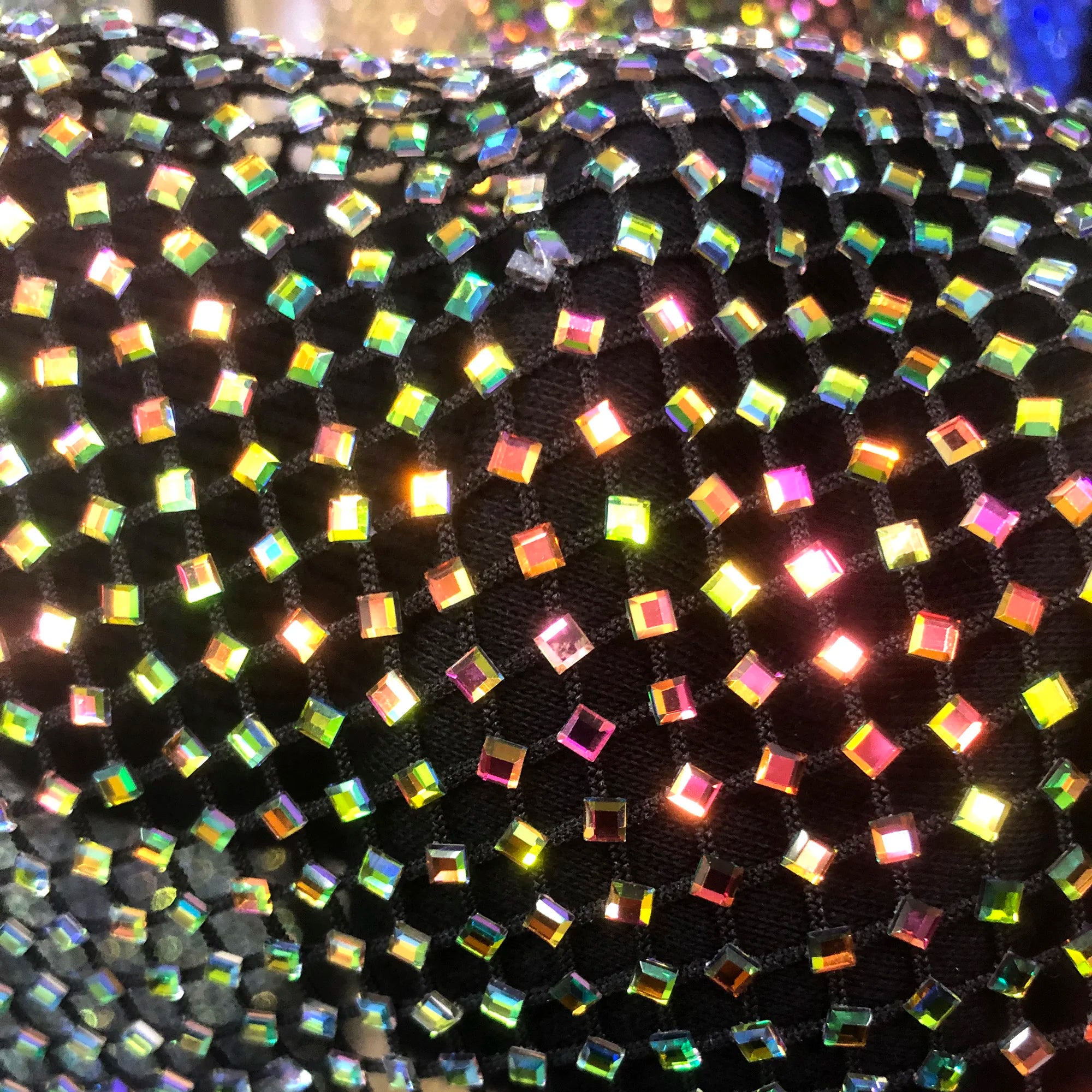Black AB Iridescent square Diamond Rhinestones Fabric