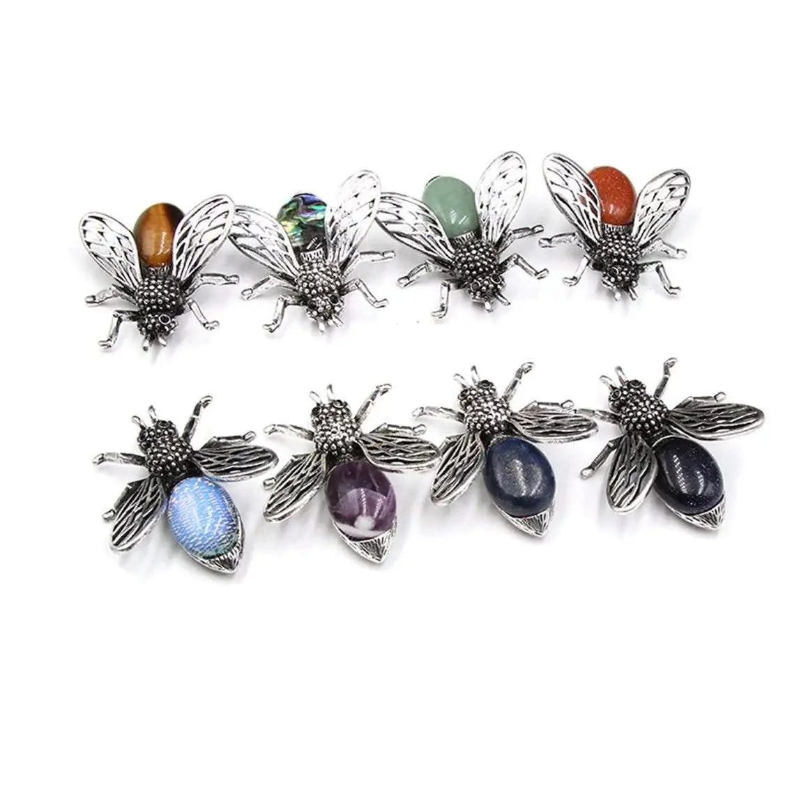 Honey Bee Brooch Pin Insect Animal Brooches Women Natural Gemstone Crystal Pendant Necklace Chakra Healing Jewelry Party Gift