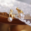 Fine Jewelry Delicate S925 Silver Cute Cat Earrings Gold Plated S925 Sterling Silver Cat Pearl Earrings for Girlfriend Gift