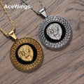 SN259 Bling Bling  Crystal Stainless Steel Round Animal Pendant Necklace Hip Hop Jewelry