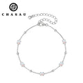 Adjustable Tiny Charm Chain White Gold Plated 925 Sterling Silver Beads Opal Bracelet for Women