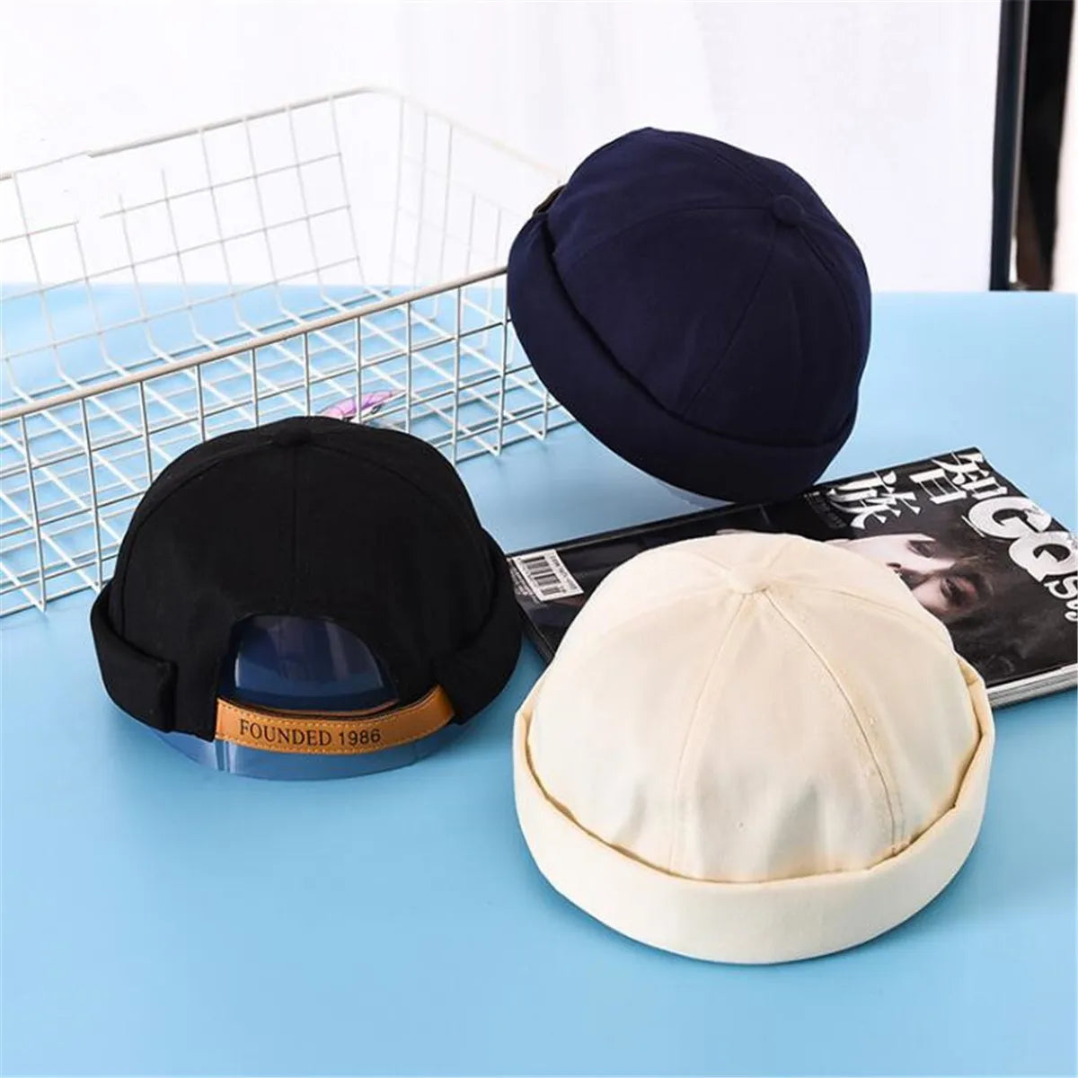 Docker Cap Hats Beanie Worker Sailor Cap Brimless Cap Rolled Cuff Retro Fashion Brimless Hat With Adjustable