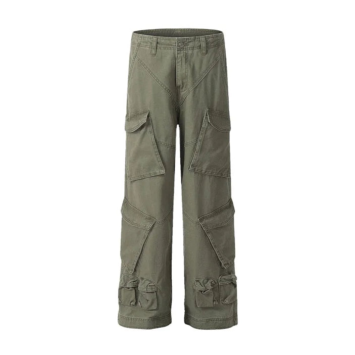 Customized Men's Multi-Pocket Worsted Mid Waist Breathable Eco-Friendly 100% Cotton High Quality Workwear Casual Baggy Trousers