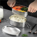 Lekfre Hot Sell Oval Double Layer Stainless Steel Portable Bento Lunch Box Fresh Food Storage Container Stainless Steel Lunchbox
