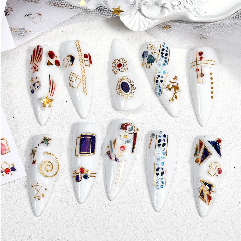 Art Design 3D Space Laser Nail Sticker Long Lasting Cartoon DIY Star and Moon Pattern Polish Nail Sticker