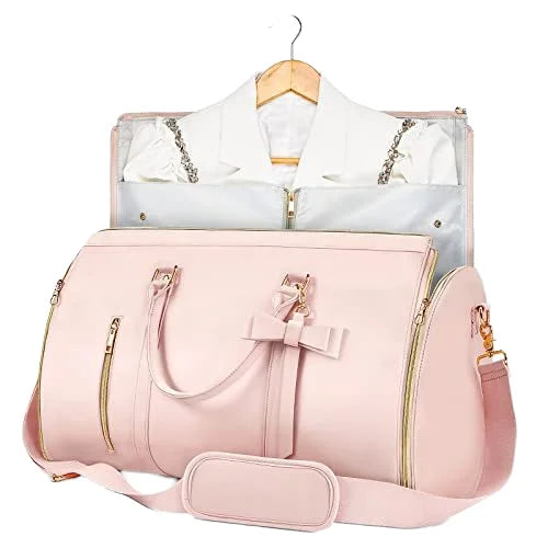 Custom Fashion 2-in-1 Foldable PU Leather Duffle Bag for Women Convertible Suit Travel Garment Bags String Closure Letter