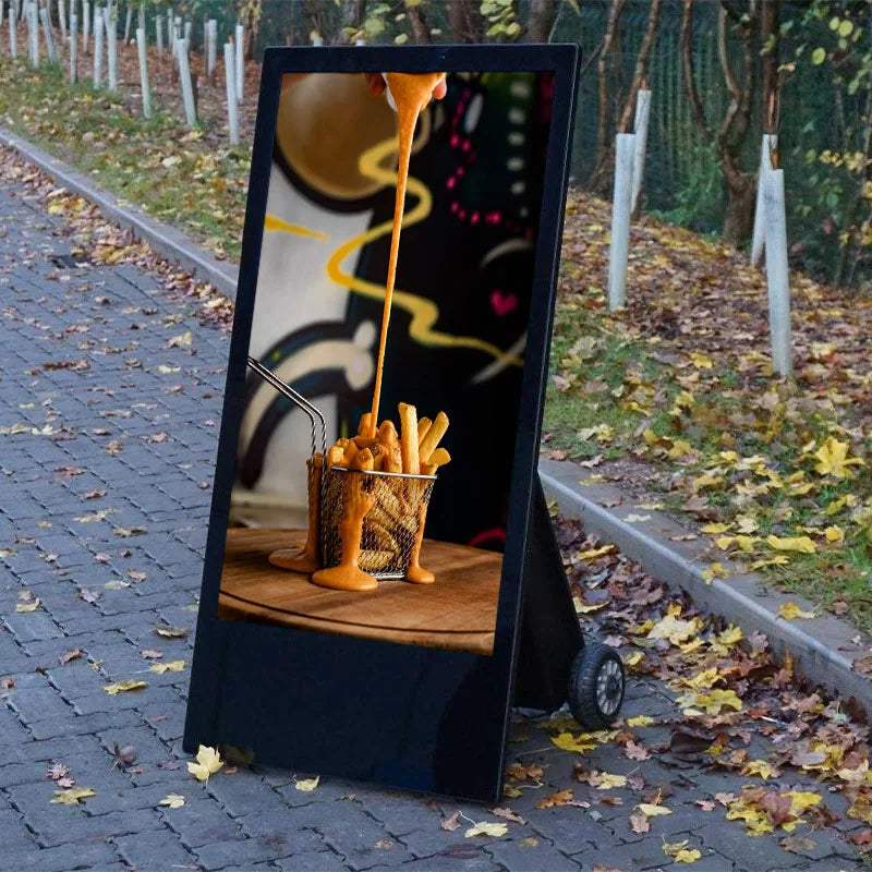 Battery Powered 55inch Outdoor LCD Digital Signage Player with IP65 Rating SDK Enabled on Wheels for Shopping Mall Use