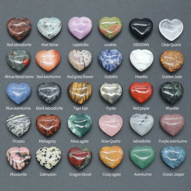 20MM Assorted Gemstone Mini Heart Shape Puffy Pocket Crystal Healing Tumble Palm Worry Stone Good Luck Charm Gift Craft Decor