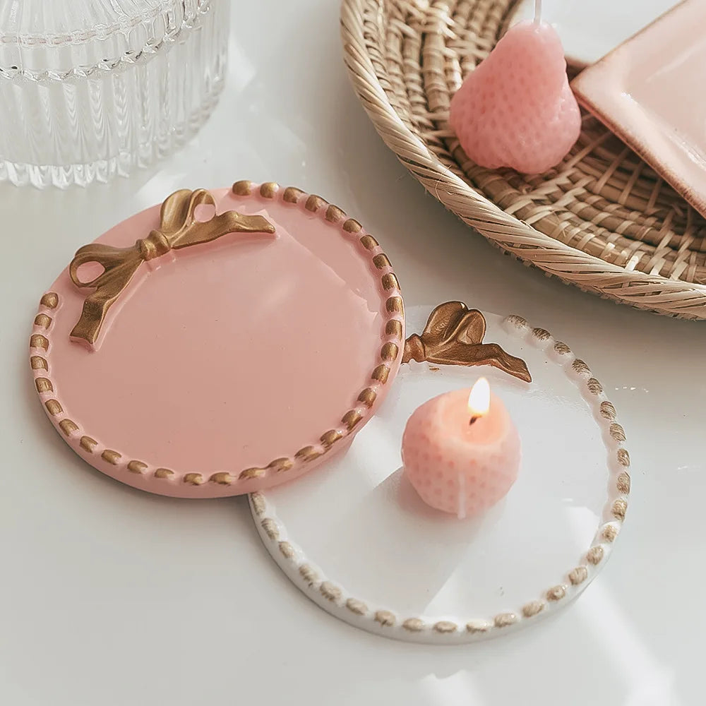 Hot Sell Scented Candle Tray Cute Bowknot Round Square Jewelry Dish Creative Antique Candlestick Holders