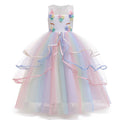 Pageant Princess Party Birthday Long Maxi Gown Flower Tulle Party Costume Girls Princess Unicorn Dress