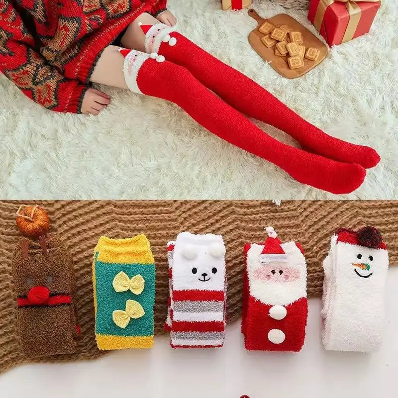 Wholesale Super Soft Cute 3D Xmas Long Socks Women Thigh High Fuzzy Fluffy Christmas Socks