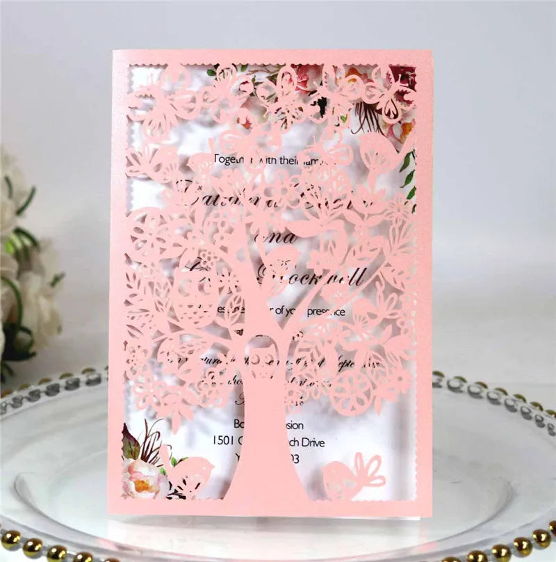Customized Personalized  Laser Cut Tree Fall Wedding Invitation Business Birthday Party Invitation Card for Engagement Quinceane