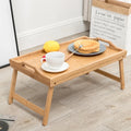 Adjustable Height Bamboo Serving Tray with Phone Holder Custom Logo Breakfast Food Bed Table Legs for Plates and Dishes Pack