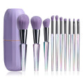New 10pcs Transparent Makeup Brush Set with Purple Bucket Dazzling Diamond Crystal Brush Handle for Face Made of Synthetic Hair