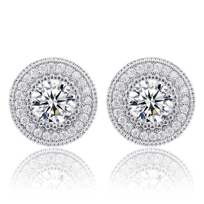 New Arrive 925 Silver High Quality White Gold Moissanite  Stone Hip Hop Men Earrings Iced Out Stud Earrings