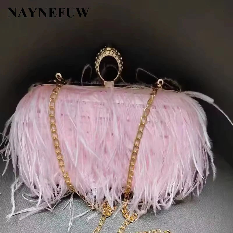 2025 Shenglu Factory's Ostrich Evening Bag Vintage Party Clutch for Bridal for Spring Summer Winter Parties