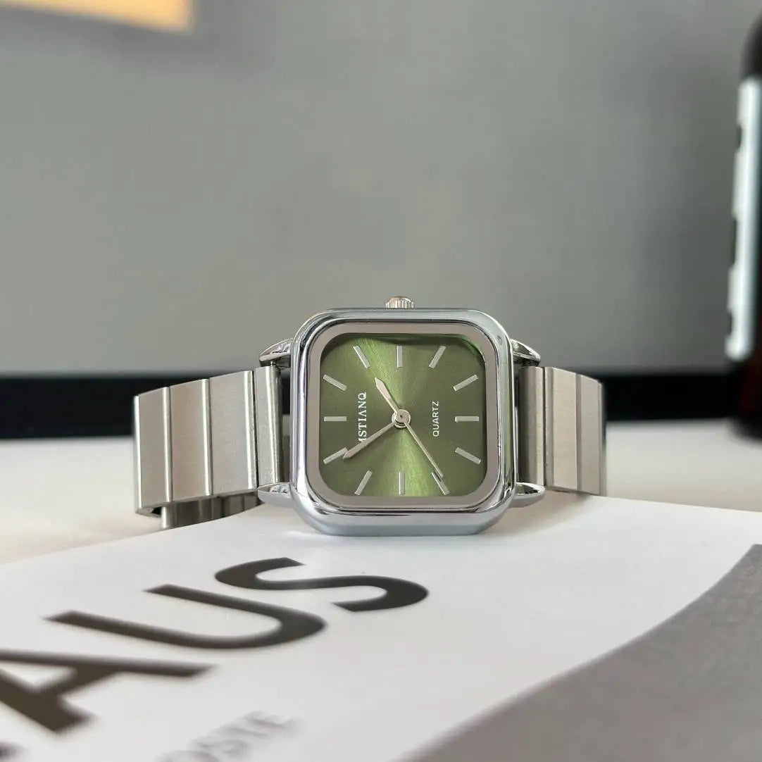 Women's Elegant Waterproof Quartz Watch Stainless Steel Band Glass Crystal Minimalist Luxury Square Fashionable Reloj for Ladies