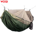 WOQI Portable Two Person Outdoor Parachute Hammock Mosquito Net Camping Hammock with Tree Straps