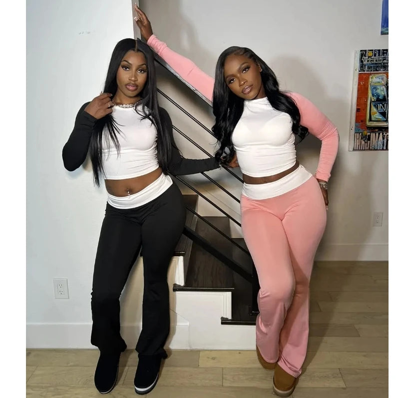 Custom Logo Long Sleeve Casual Sports Suit Fall Daily Appropriate Cotton Spandex Patchwork Color-Blocked Neck Streetwear
