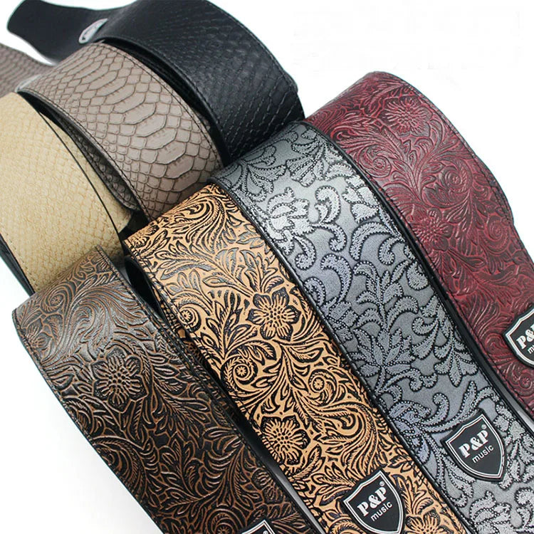 Fashion Guitar Belts PU Leather Embossed Bass Acoustic Electric Guitar Straps for Guitar Accessories
