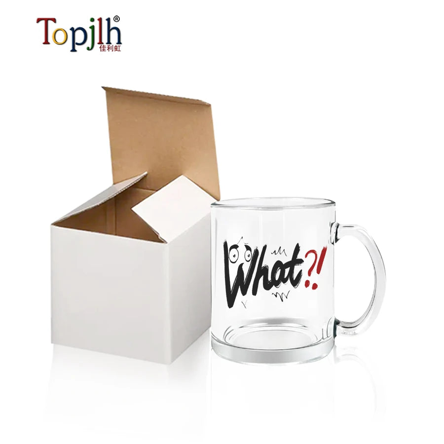 Topjlh Sublimation Blanks Clear Glass Mugs Coffee for Transparent Surface 11oz Customized Printed Logo for Beer with Handle
