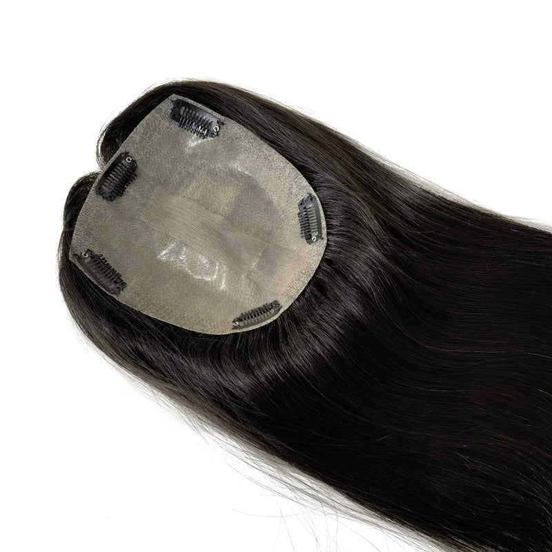 Handmade Women's Toupee Ready Ship Silk Top PU Skin Injection Base Black Brown Blonde Highlight Topper Piece for Human Hair