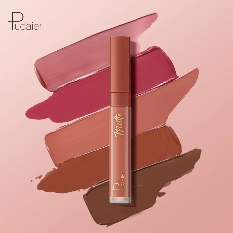 Pudaier Non-fading OEM Makeup Waterproof Matte Liquid Lipstick Moisturizing Matte Finish Vegan Custom Cosmetics