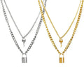 Gold Lock Key Choker Necklace Cross Pendant Statement Long Chain Punk Multi Layer Choker Necklace for Women and Men