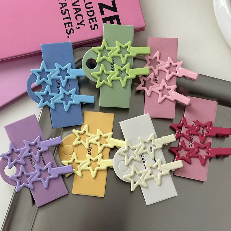 2Pcs/Set Pink Pentagram Star Metal Duckbill Hair Clip Small for Girls Kids Fancy Accessories Barrette Hair Clip in for Women