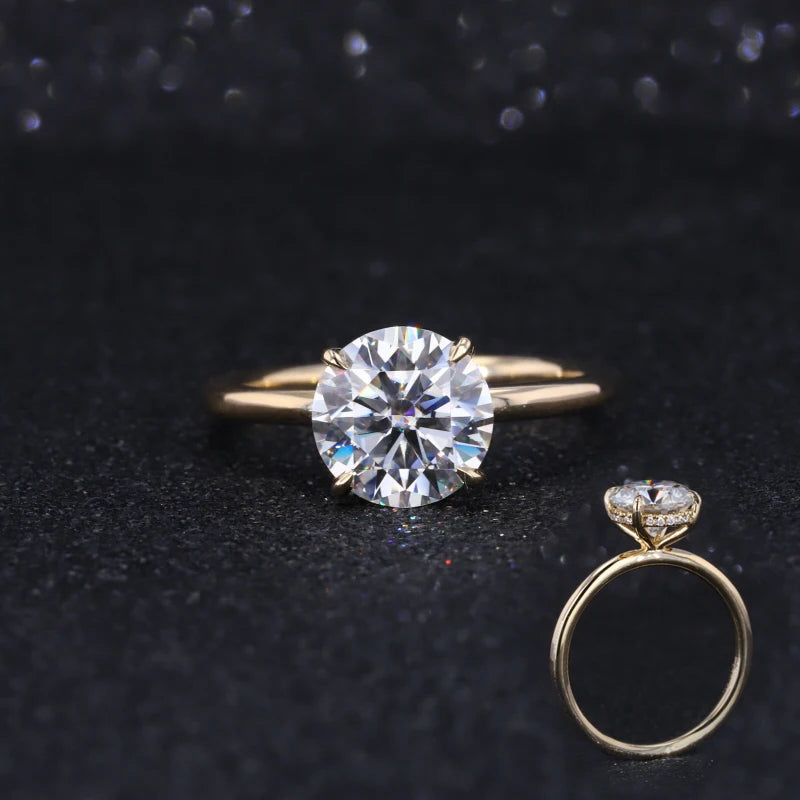 Starsgem 14K Yellow Gold 2 Carat Moissanite with Hidden Halo Engagement Ring