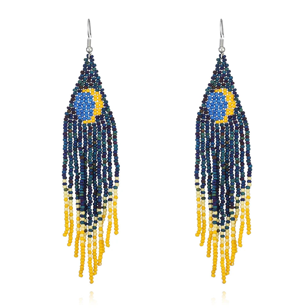 Customized Bohemian Sun Moon Long Beads Tassel Earrings Gold Plated Vintage Fashion Jewelry for Women Wedding Gift ODM Accessory