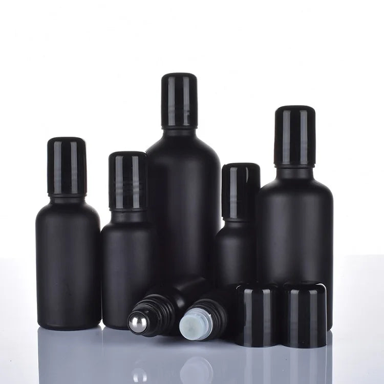 5ML~100ML Refillable Essential Oil Roll on Bottle Matte Black Steel Ball Roller Container Empty Glass Perfume Roll on Bottle