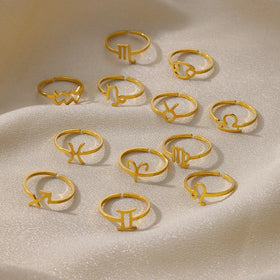 Fashion Minimalist 12 Astrology Zodiac Rings Couple Adjustable Stainless Steel Ring