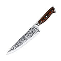 8 Inch 5Cr15 Stainless Steel Hammer Pattern Chef Knife with Ergonomic Pakka Wood Handle High-Polish Finish Ambidextrous