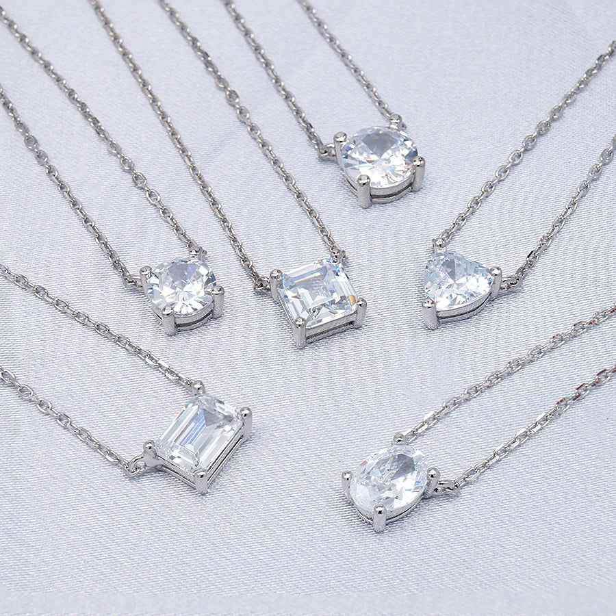 Wholesale Jewelry Fancy Shape Round Princess Radiant Oval Heart Cubic Zirconia Necklace 925 Sterling Silver for Women