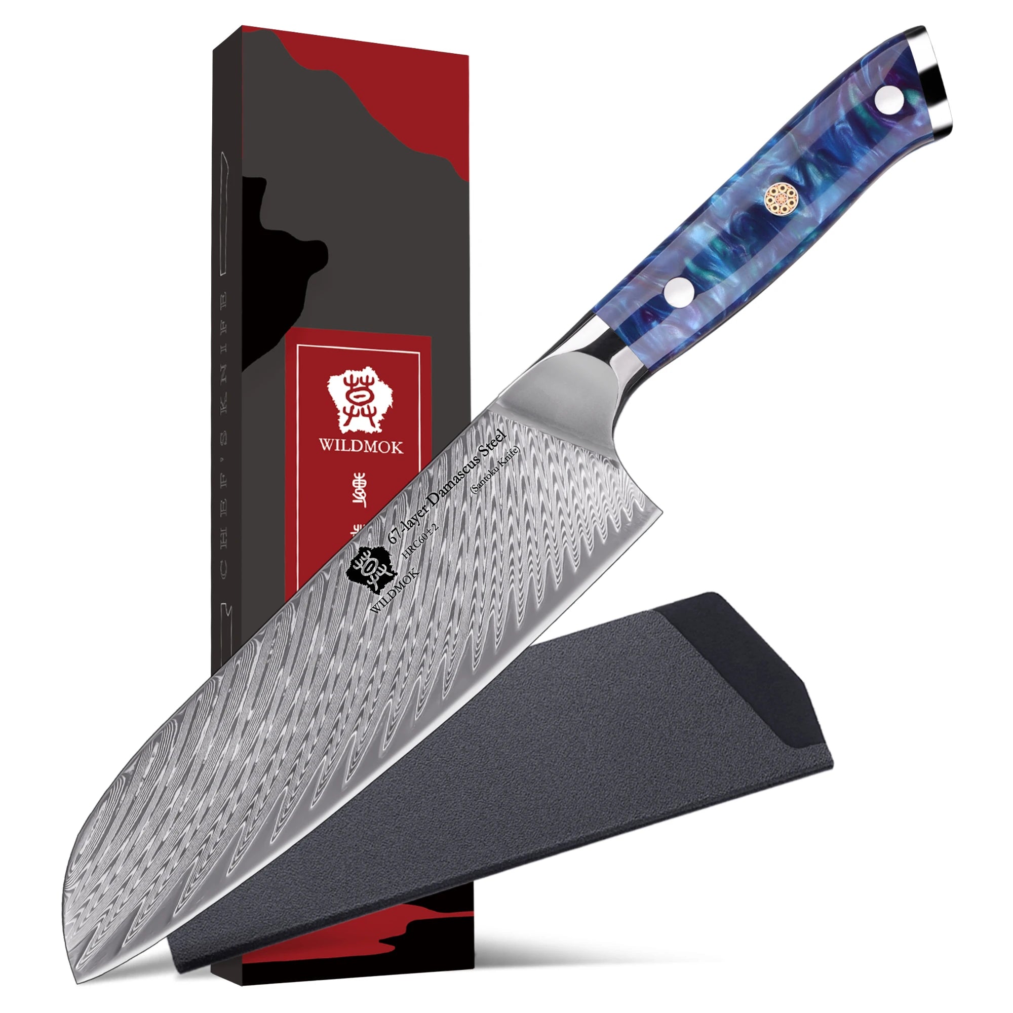 WILDMOK Professional 7 Inch Santoku Chef Knife Japanese 67 Layers Damascus Steel with Resin Handle Kitchen Knife