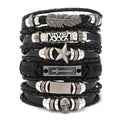 Vintage Punk Style Woven Leather Bracelet DIY Fashion Bangles with Feather Cross Accessories for Men