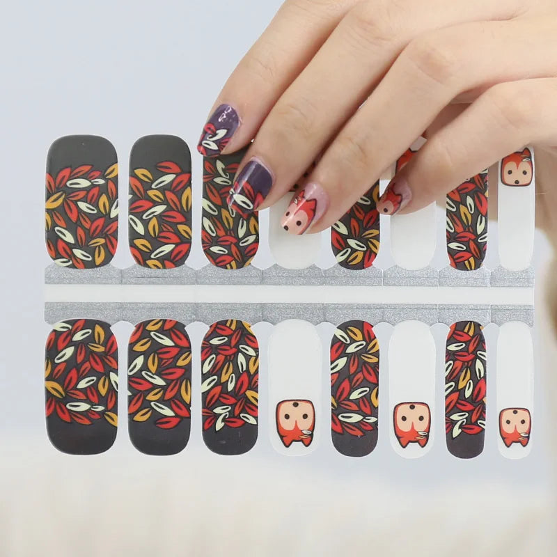 Huizi Wholesale Colorful Leaves Custom Nail Polish Strips Waterproof Nail Art Sticker for Decoration